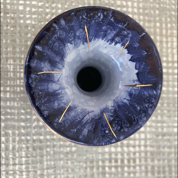 Vintage Cobalt Blue, Gold Floral Hand Painted Porcelain Bud Vase Holland 4.25” H - Picture 6 of 9